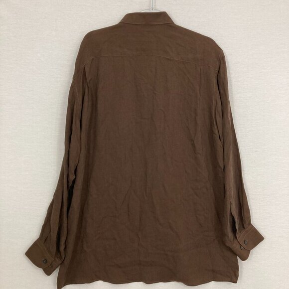 Wynne Layers size XL Brown Tan V Abstract Print V neck Relaxed Stretch Blouse - Picture 8 of 9